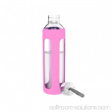 Glass Water Bottle- 20 Ounce BPA Free Bottle with Protective Silicone Sleeve, Leak Proof Lid and Carrying Loop by Classic Cuisine (Available in Green, Blue, Red, and Pink) 568326421